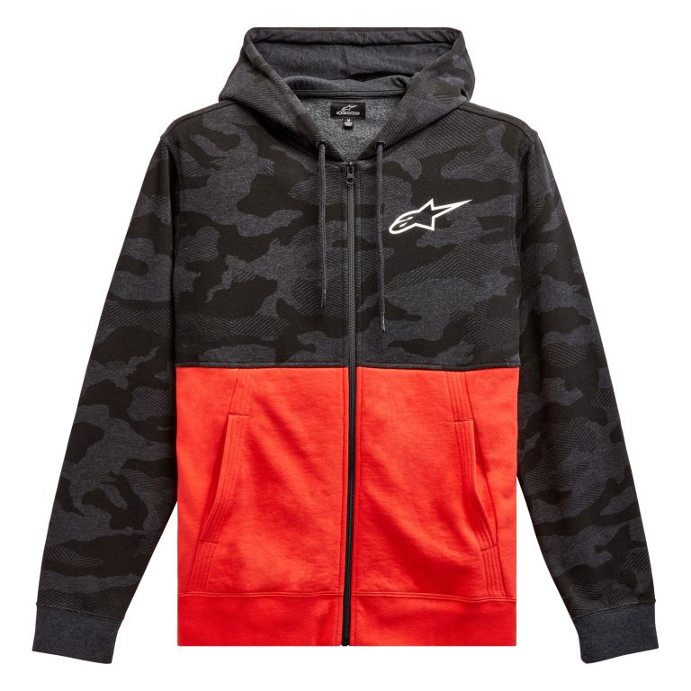 Mikina CAMO BLOCK HOODIE, ALPINESTARS (šedá camo/červená fluo)