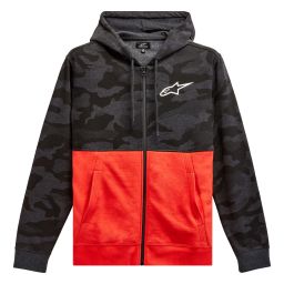 Mikina CAMO BLOCK HOODIE, ALPINESTARS (šedá camo/červená fluo)