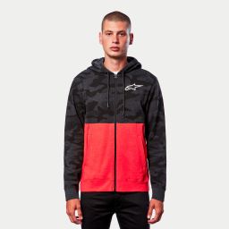 Mikina CAMO BLOCK HOODIE, ALPINESTARS (šedá camo/červená fluo)