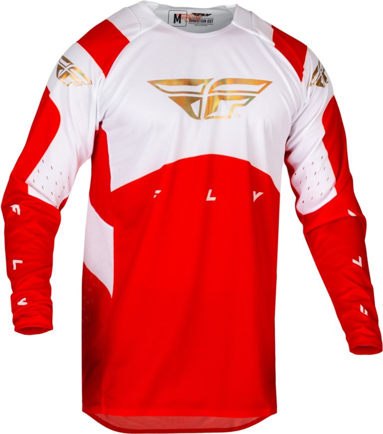 Dres EVOLUTION DST. FLY RACING - USA 2024 (červená/bílá/červená irídium)