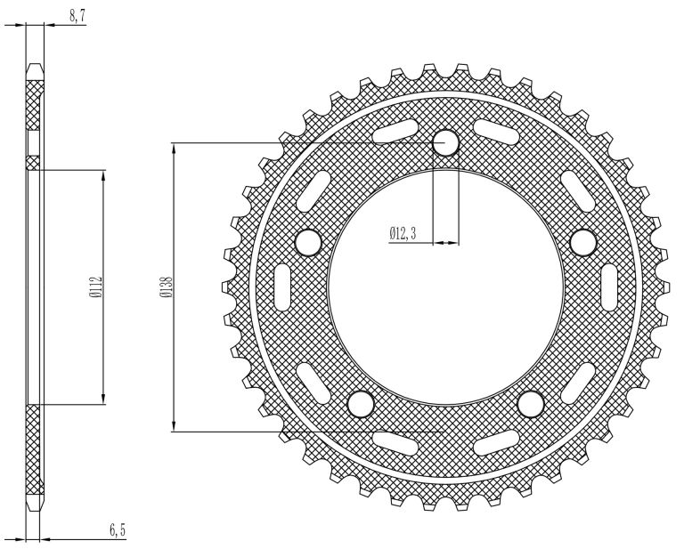 Oceľová rozeta pre sekundárne reťazy typu 530, SUNSTAR (43 zubov)