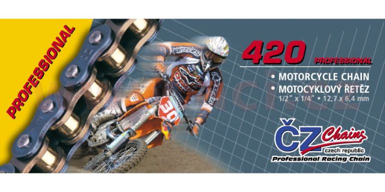 Reťaz 420MX, ČZ - ČR (farba zlatá, článek)