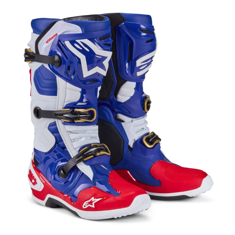 Topánky TECH 10 limitovaná edícia UNION REDBUD MX, ALPINESTARS (červená/modrá/bílá/černá) 2024