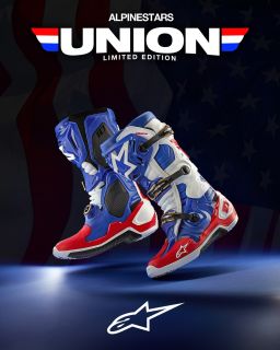 Topánky TECH 10 limitovaná edícia UNION REDBUD MX, ALPINESTARS (červená/modrá/bílá/černá) 2024