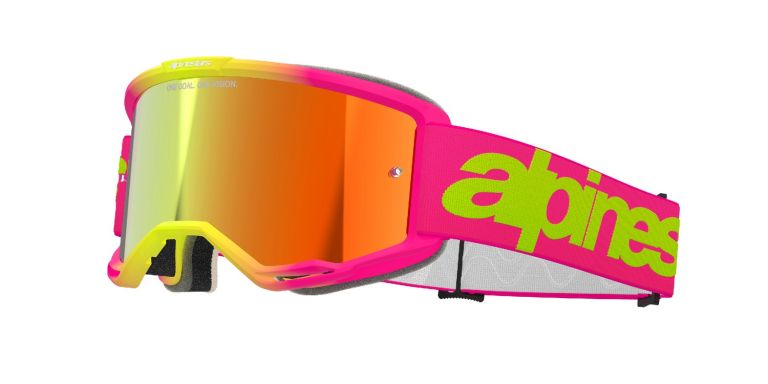 Okuliare VISION 5 WORDMARK, ALPINESTARS (růžová/žlutá fluo, zrkadlové červené plexi) 2025