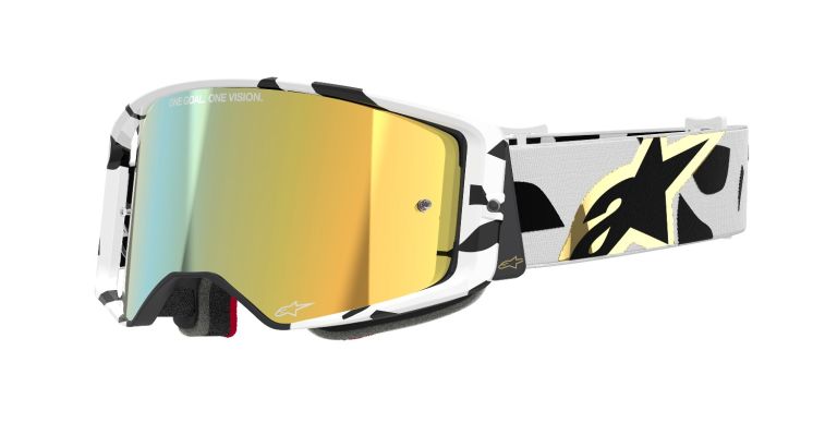 Okuliare SUPERTECH CORP, ALPINESTARS (bílá/zlatá, zrkadlové zlaté plexi) 2025