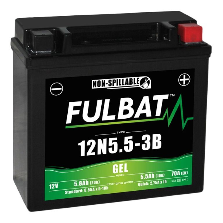 Batérie 12V, 12N5.5-3B gél, 12V, 5.5Ah, 70A, bezúdržbová gél technológie 135x60x130 FULBAT (aktivovaná ve výrobe)