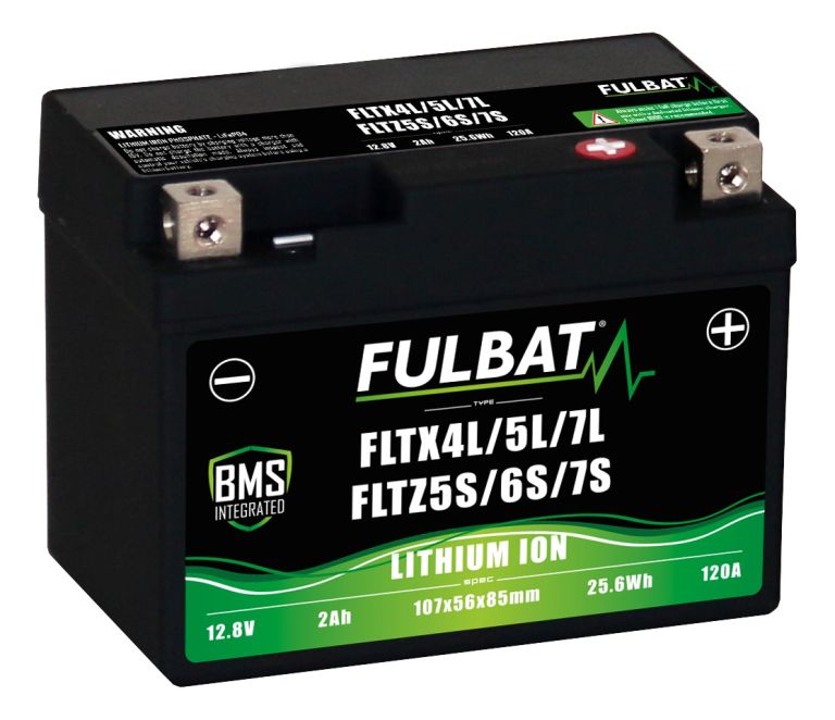Lítiová batérie& LiFePO4& (bez LCD)& YTX4L-BS, YTX5L-BS, YTZ5S-BS, YTZ6S-BS& FULBAT& 12V, 2Ah, 120A, hmotnosť 0,50 kg, 107x56x85