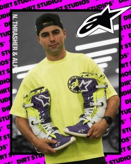 Topánky TECH 10 limitovaná edícia DIRT STUDIOS, ALPINESTARS (bílá/fialová/žlutá fluo) 2025