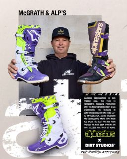 Topánky TECH 10 limitovaná edícia DIRT STUDIOS, ALPINESTARS (bílá/fialová/žlutá fluo) 2025