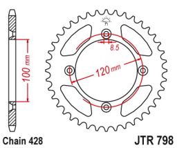 Oceľová rozeta pre sekundárne reťazy typu 428, JT (51 zubov)