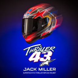 Prilba SUPERTECH R10 limitovaná edícia JACK MILLER, ALPINESTARS (matný karbon/červená/modrá/žlutá/bílá) 2025