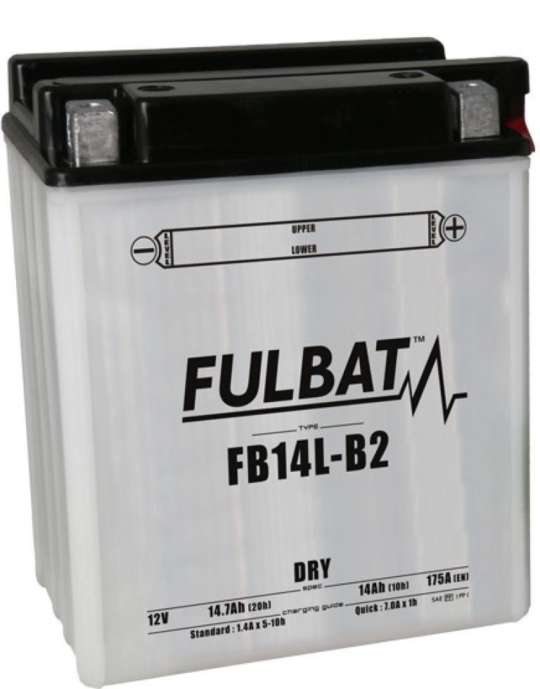 Batérie 12V, YB14L-B2, 14Ah, 175A, konvenčné 134x89x166 FULBAT (vr. balenie elektrolytu)
