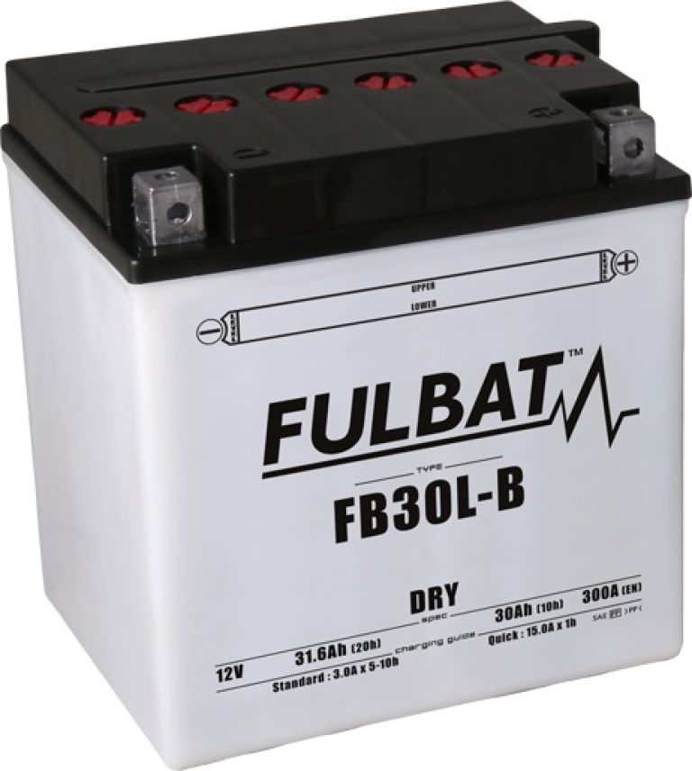Batérie 12V, YB30L-B, 30Ah, 300A, konvenčné 165x130x176 FULBAT (vr. balenie elektrolytu)