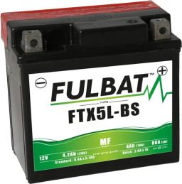 Batérie 12V, YTX5L-BS, 4Ah, 80A, bezúdržbová MF AGM 113x70x105, FULBAT (vr. balenie elektrolytu)