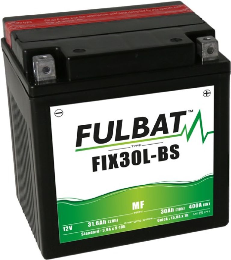 Batérie 12V, YIX30L-BS, 30Ah, 400A, bezúdržbová MF AGM 165x125x175, FULBAT (vr. balenie elektrolytu)