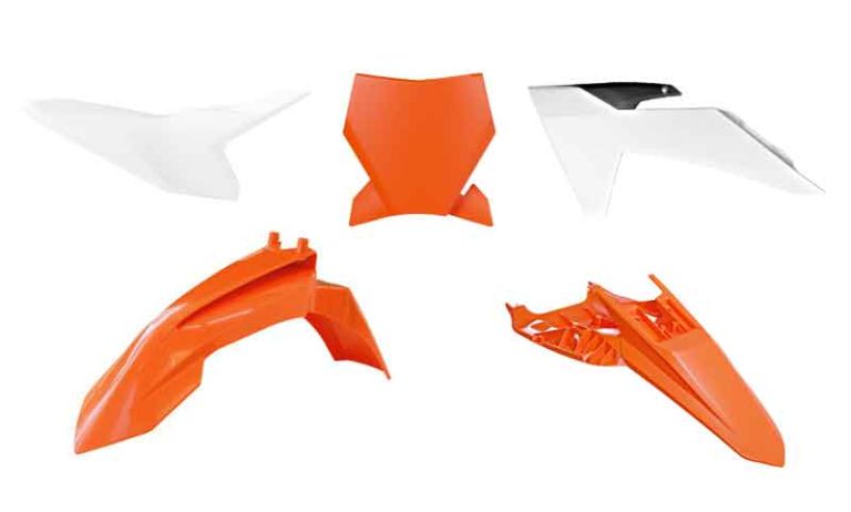 Sada plastov KTM, RTECH (oranžovo-bielo-čierna, 4 diely)