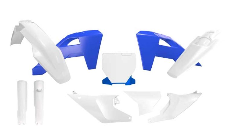 Kompletné sada plastov 7 dielov (vrátane chráničov vidlíc) HUSQVARNA, RTECH (biela, modrá heritage)