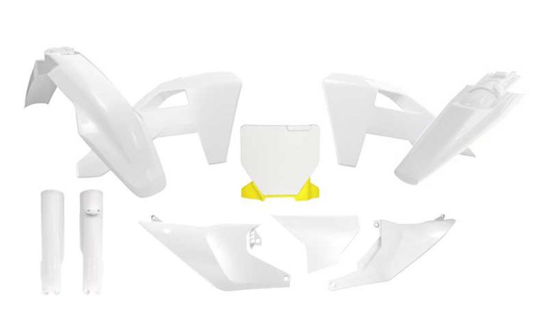 Kompletné sada plastov 7 dielov (vrátane chráničov vidlíc) HUSQVARNA, RTECH (biela, Husqv. lemon žltá)