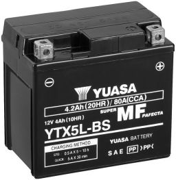 Motobatérie 12V, YTX5L-BS, 4,2Ah, 80A, bezúdržbová MF AGM 115x72x107, YUASA originál (vr. balenie elektrolytu)