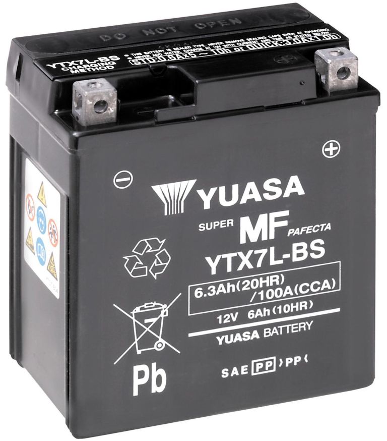 Motobatérie 12V, YTX7L-BS, 6,3Ah, 100A, bezúdržbová MF AGM 115x72x132, YUASA originál (vr. balenie elektrolytu)