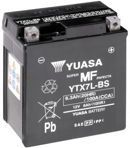 Motobatérie 12V, YTX7L-BS, 6,3Ah, 100A, bezúdržbová MF AGM 115x72x132, YUASA originál (vr. balenie elektrolytu)
