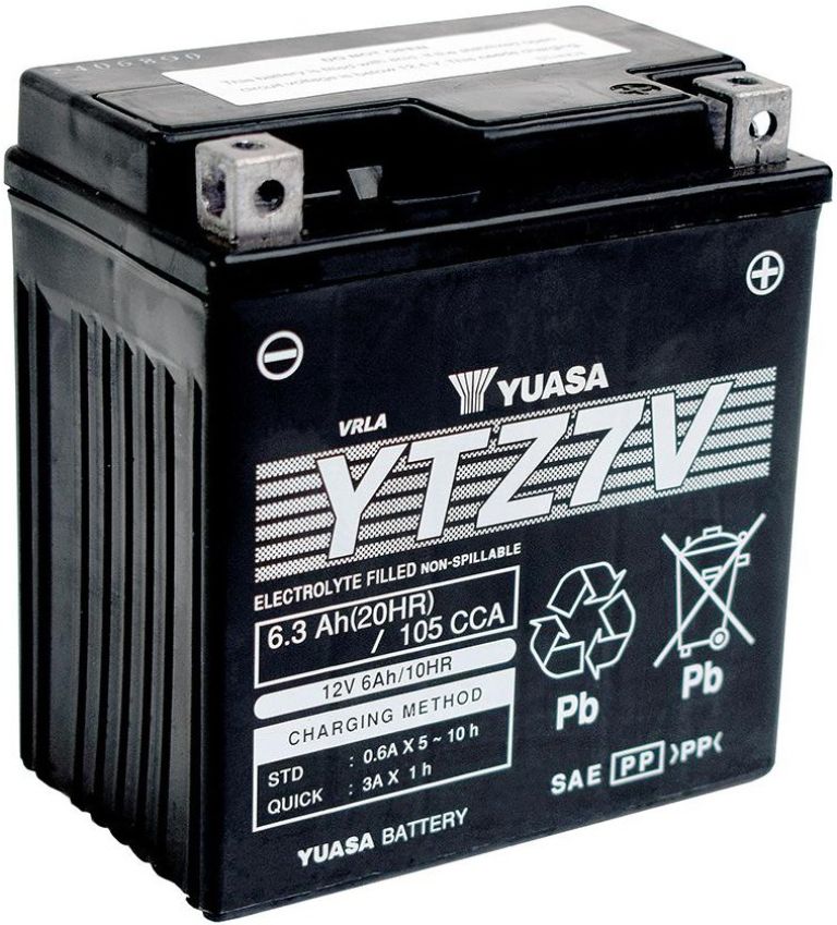 Motobatérie 12V, YTZ7V, 6,3Ah, 105A, bezúdržbová SUPER MF AGM 113x70x120, YUASA originál (aktivovaná ve výrobe)