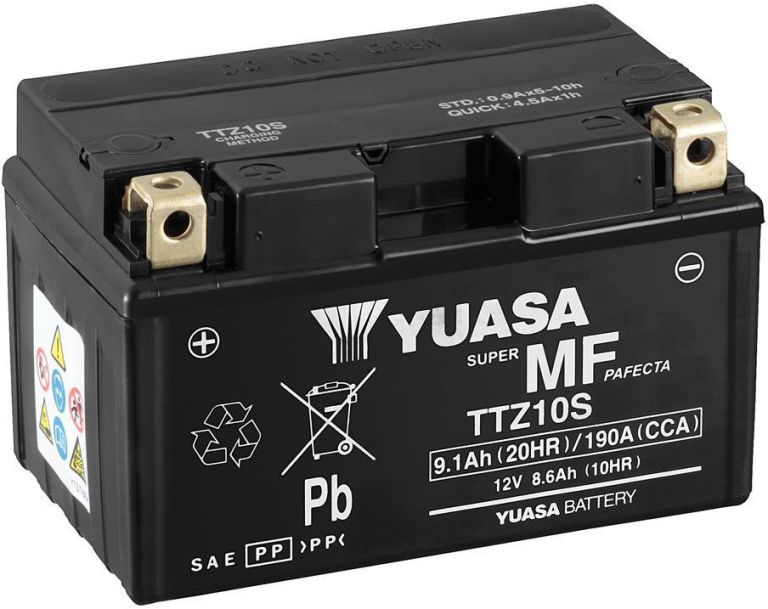 Motobatérie 12V, TTZ10S, 9,1Ah, 190A, bezúdržbová MF AGM 150x87x93, YUASA originál (vr. balenie elektrolytu)