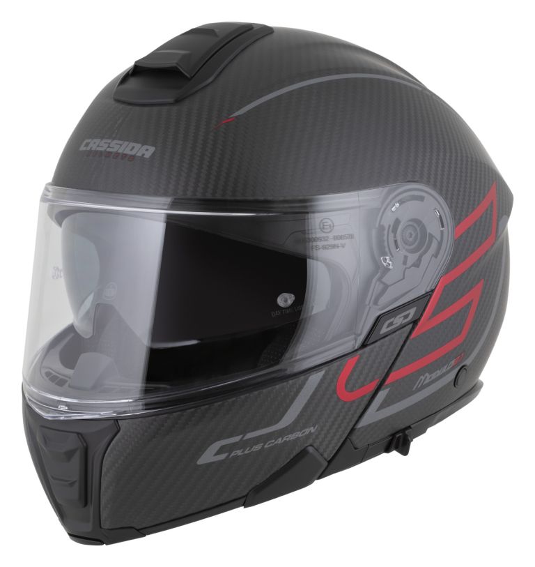 Přilba Modulo 2.1 Plus Carbon, CASSIDA (carbon matná/červená metalická/reflexní stříbrná/černá) 2026