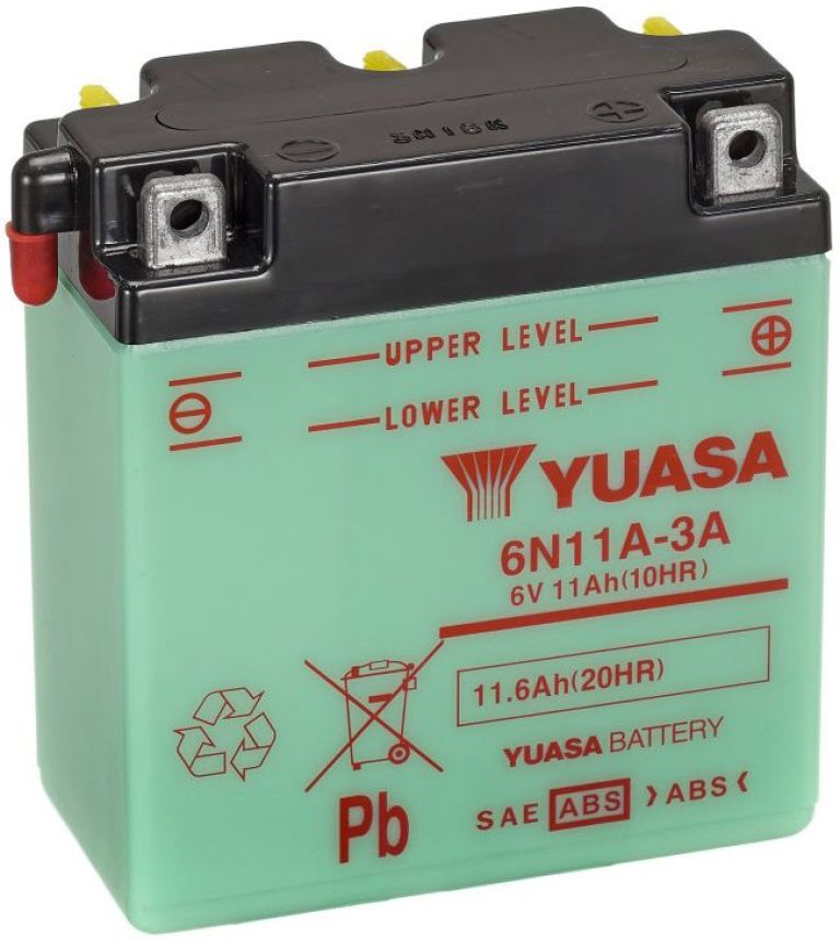 Motobatérie 6V, 6N11A-3A, 11,6Ah, konvenčné 122x62x131, YUASA originál (vr. balenie elektrolytu)