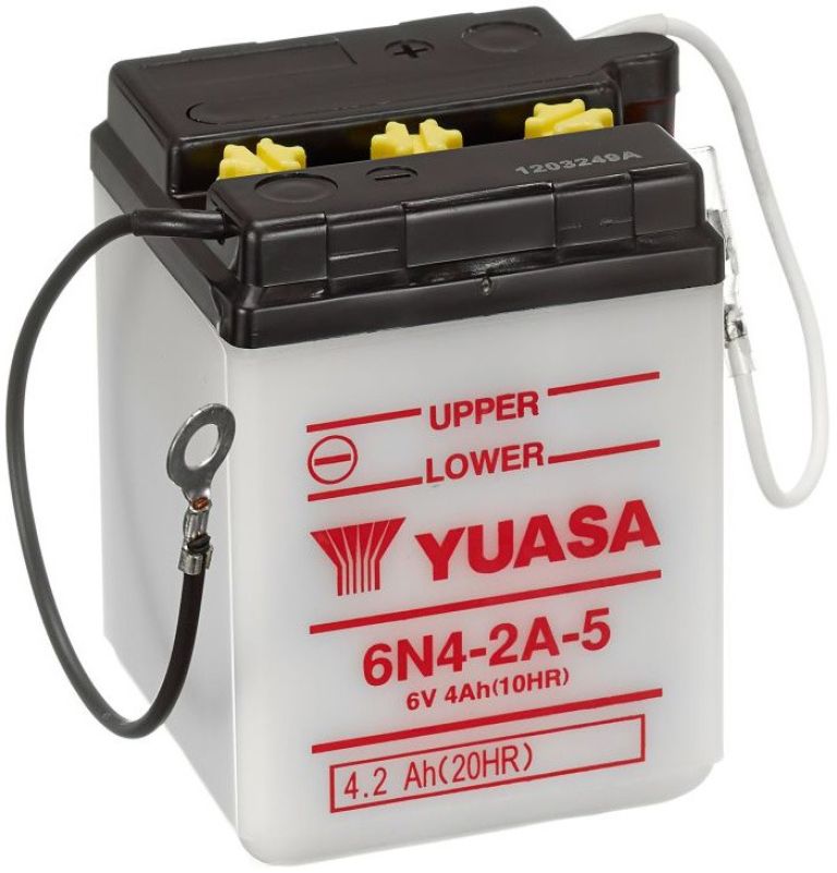 Motobatérie 6V, 6N4-2A-5, 4,2Ah, konvenčné 71x71x96, YUASA originál (suchá-nenaplněná, bez elektrolytu)