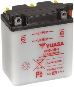 Motobatérie 6V, 6N6-3B-1, 6,3Ah, konvenčné 99x57x111, YUASA originál (vr. balenie elektrolytu)