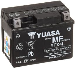 Motobatérie 12V, YTX4L, 3,2Ah, 50A, bezúdržbová MF AGM 114x71x86, YUASA originál (aktivovaná ve výrobe)