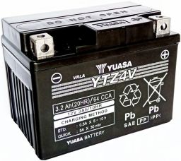 Motobatérie 12V, YTZ4V, 3,2Ah, 64A, bezúdržbová SUPER MF AGM 113x70x85, YUASA originál (aktivovaná ve výrobe)