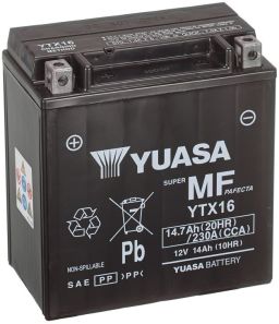 Motobatérie 12V, YTX16, 14,7Ah, 230A, bezúdržbová MF AGM 150x87x161, YUASA originál (aktivovaná ve výrobe)