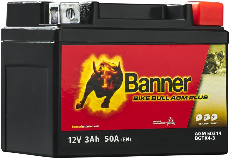 Baterie AGM plus 12V, BGTX4-3, 3Ah, 50A, BANNER Bike Bull AGM PLUS 113x70x86