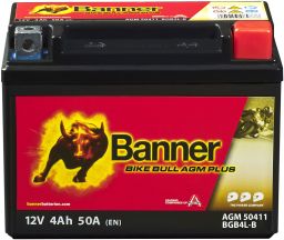 Baterie AGM plus 12V, BGB4L-B, 4Ah, 50A, BANNER Bike Bull AGM PLUS 120x70x91