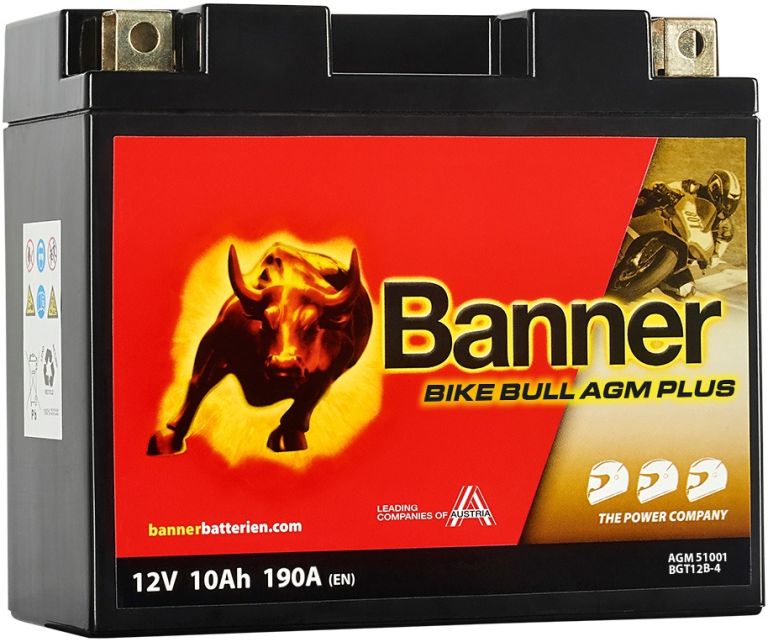 Baterie AGM plus 12V, BGT12B-4, 10Ah, 190A, BANNER Bike Bull AGM PLUS 150x70x130