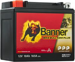Baterie AGM plus 12V, BGTX12-4, 10Ah, 165A, BANNER Bike Bull AGM PLUS 150x87x130