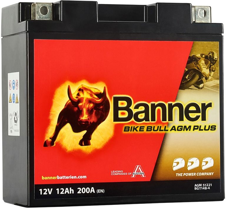 Baterie AGM plus 12V, BGT14B-4, 12Ah, 200A, BANNER Bike Bull AGM PLUS 150x70x145
