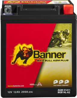 Baterie AGM plus 12V, BGB14L-A2, 12Ah, 200A, BANNER Bike Bull AGM PLUS 134x89x166