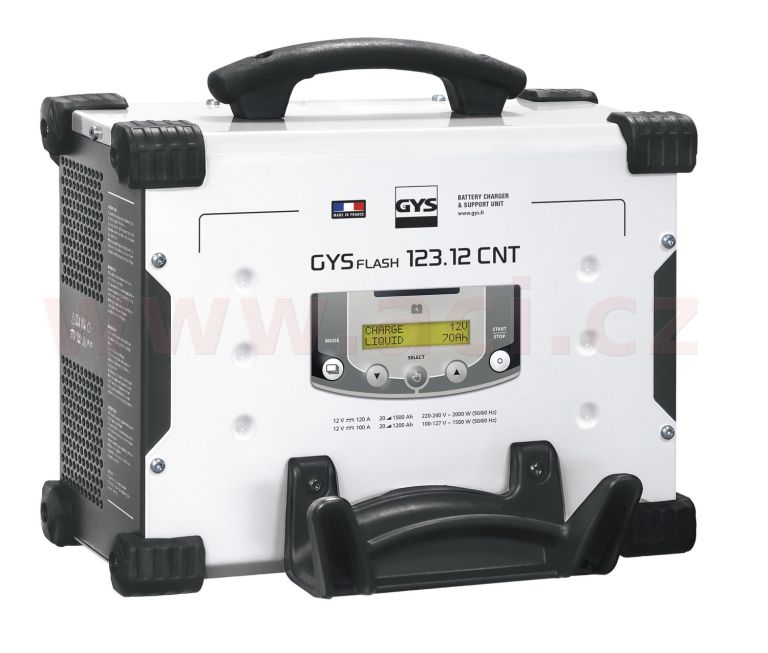 Nabíječka/stabilizovaný zdroj GYSFLASH 123.12 CNT FV 12 V, 5-1500 Ah, 120 A, kabely 5 m, menu v češtině