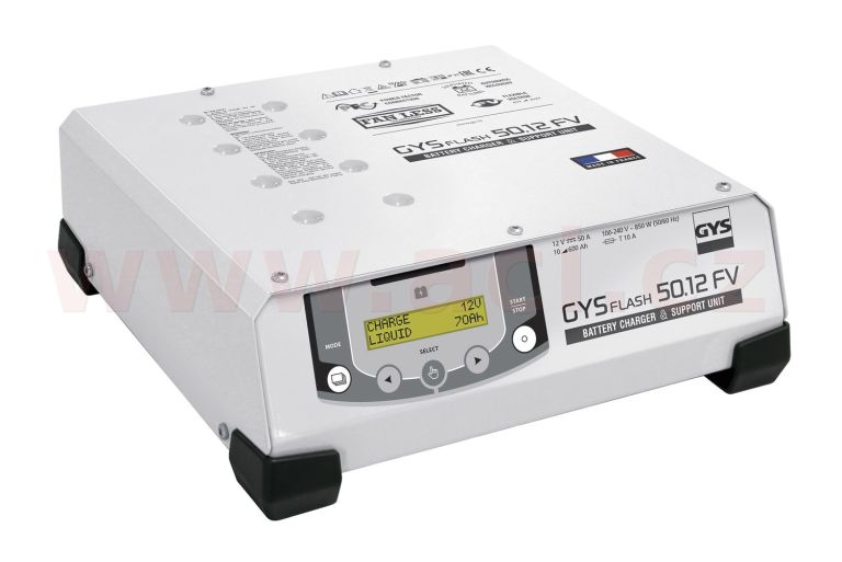 Nabíječka/stabilizovaný zdroj GYSFLASH 50.12 HF FV 12 V, 10-600 Ah, 50 A, kabely 2.5 m, menu v češtině