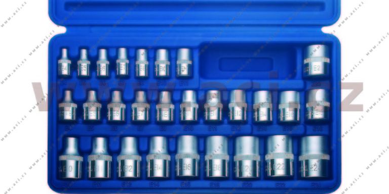 Sada nástavců 1/4", 3/8", 1/2" (E-Profil, vnitřní "hvězdička"), 28 ks