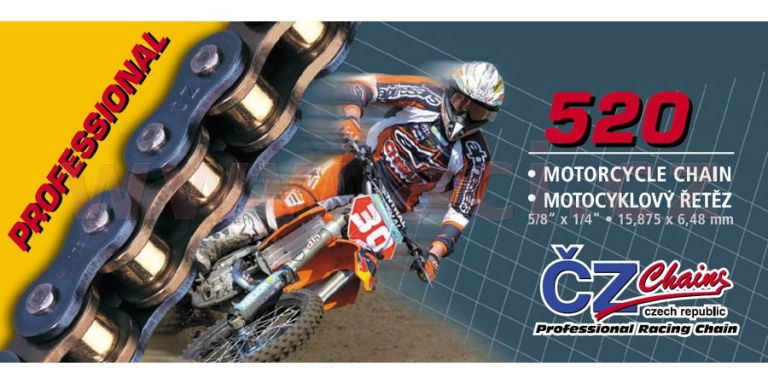 Reťaz 520M, ČZ - ČR (farba čierna, 108 článkov vr. rozpojovacie spojky CLIP)