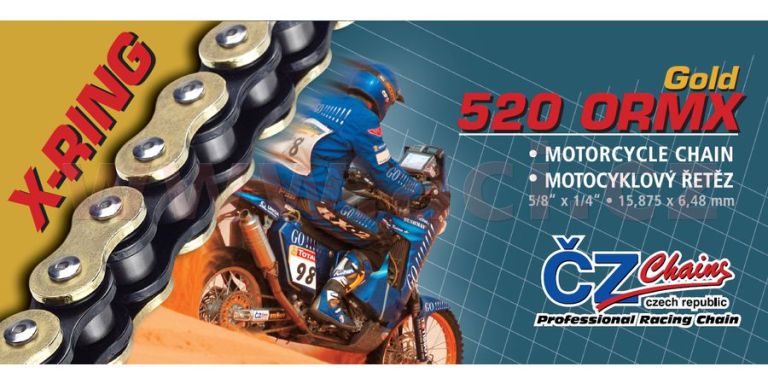 Reťaz 520ORMX, ČZ - ČR (farba zlatá, 112 článkov vr. rozpojovacie spojky CLIP)