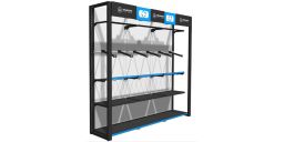 Prezentačné stena na oblečenie Premium Advanced pre zavesenie búnd a kalhot, 3 moduly, OXFORD (ŠxVxHL = 2400x2300x585 mm)