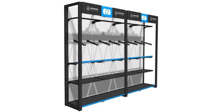 Na prezentační stěna oblečenie Premium Advanced pre zavesenie búnd a kalhot, 4 modul s předělem, OXFORD (ŠxVxHL = 3400x2300x585 mm