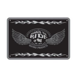 Plechová ceduľa BORN TO RIDE, OXFORD (šedá/černá, rozmer 30 x 20 cm)