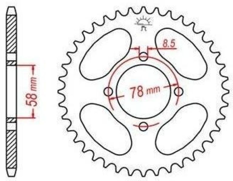 Oceľová rozeta pre sekundárne reťazy typu 428, JT - Anglicko (42 zubov)